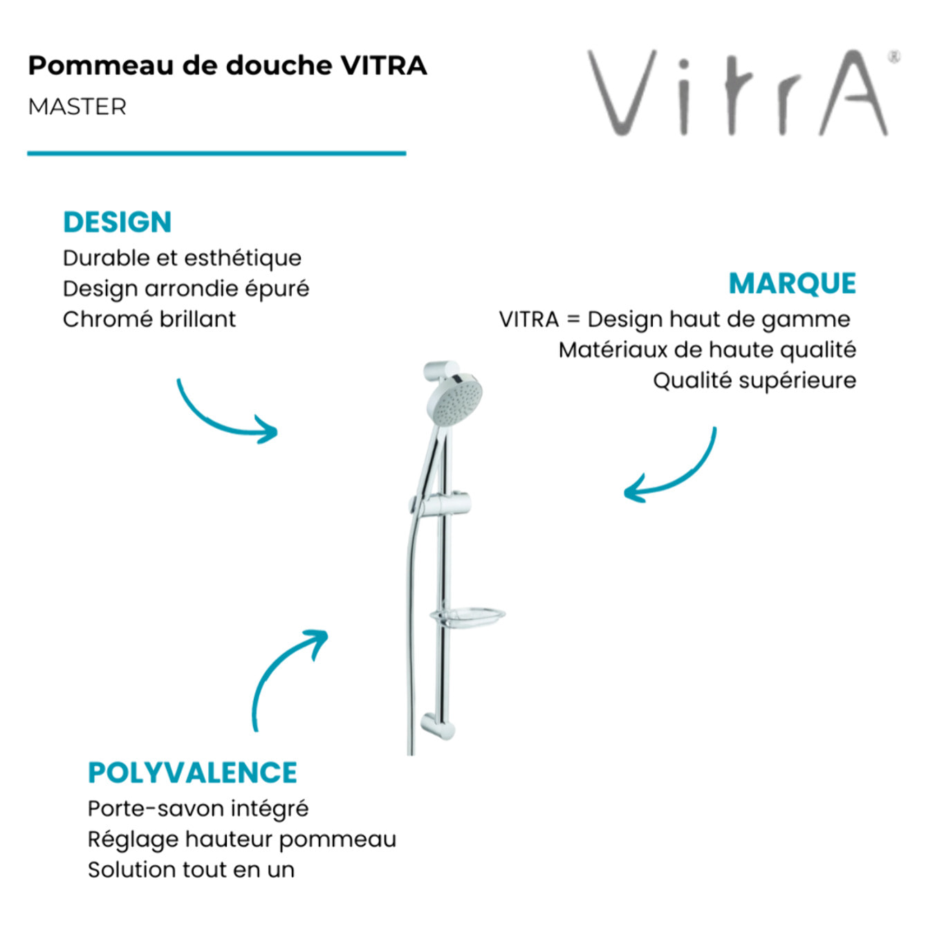 Pommeau de douche VITRA Master avec barre, porte savon et flexible