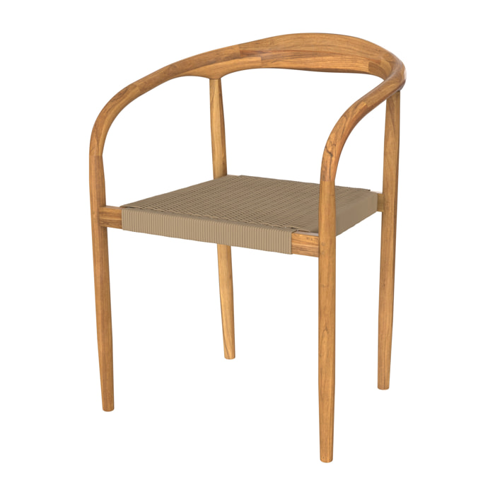 Chaise de jardin en corde tressée grise et bois de teck - Lanza