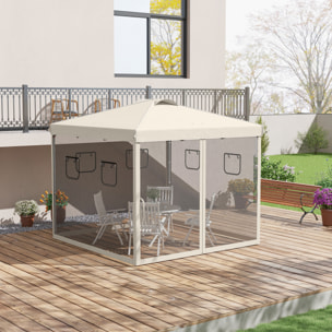 Carpa Plegable 3x3 m Cenador de Jardín con Pared Lateral de Malla 6 Ventanas Altura Ajustable en 3 Niveles Protección Rayos UV30+ e Impermeable para Camping Fiestas Beige