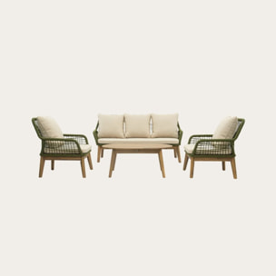 Ensemble de canapé, fauteuil et chaise de jardin Kairo -bois massif dacacia, corde et revêtement-couleur naturel 0 x 0 x 0 cm