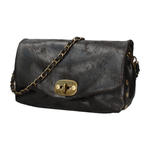 Borsa a tracolla da donna Made in Italy - Modello Floralia Lux - Pelle scamosciata - 25.0 x 15.0 x 11.0 cm