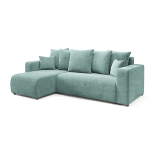 GLORIA - Canapé d'angle gauche convertible 4 places en tissu vert d'eau