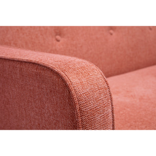 Canapé convertible scandinave 3 places en tissu effet velours texturé terracotta et bois clair ULLA