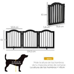 Barrera de Seguridad Plegable para Perros Pequeños Rejilla de Protección de 3 Paneles con Patas para Mascotas para Escaleras Pasillos 154,5x29,5x61 cm Negro