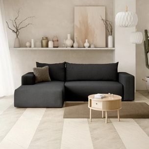NALA - Canapé d'angle gauche convertible 4 places en tissu gris foncé