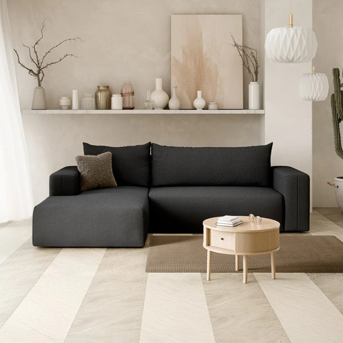 NALA - Canapé d'angle gauche convertible 4 places en tissu gris foncé