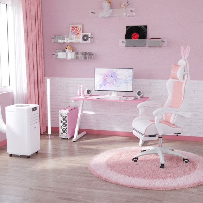 Silla Gaming Profesional Silla Gamer Racing Giratoria de Cuero PU con Altura Ajustable Inclinable 135° Reposacabezas y Reposapiés para Oficina Estudio 65x63x136-142 cm Rosa y Blanco