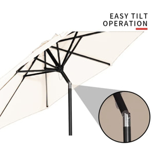 Ombrellone Da Giardino Parasole Per Balcone Con Air Vent Inclinazione Regolabile Apertura A Manovella Anti UV Impermeabile 2.7 M Bianco