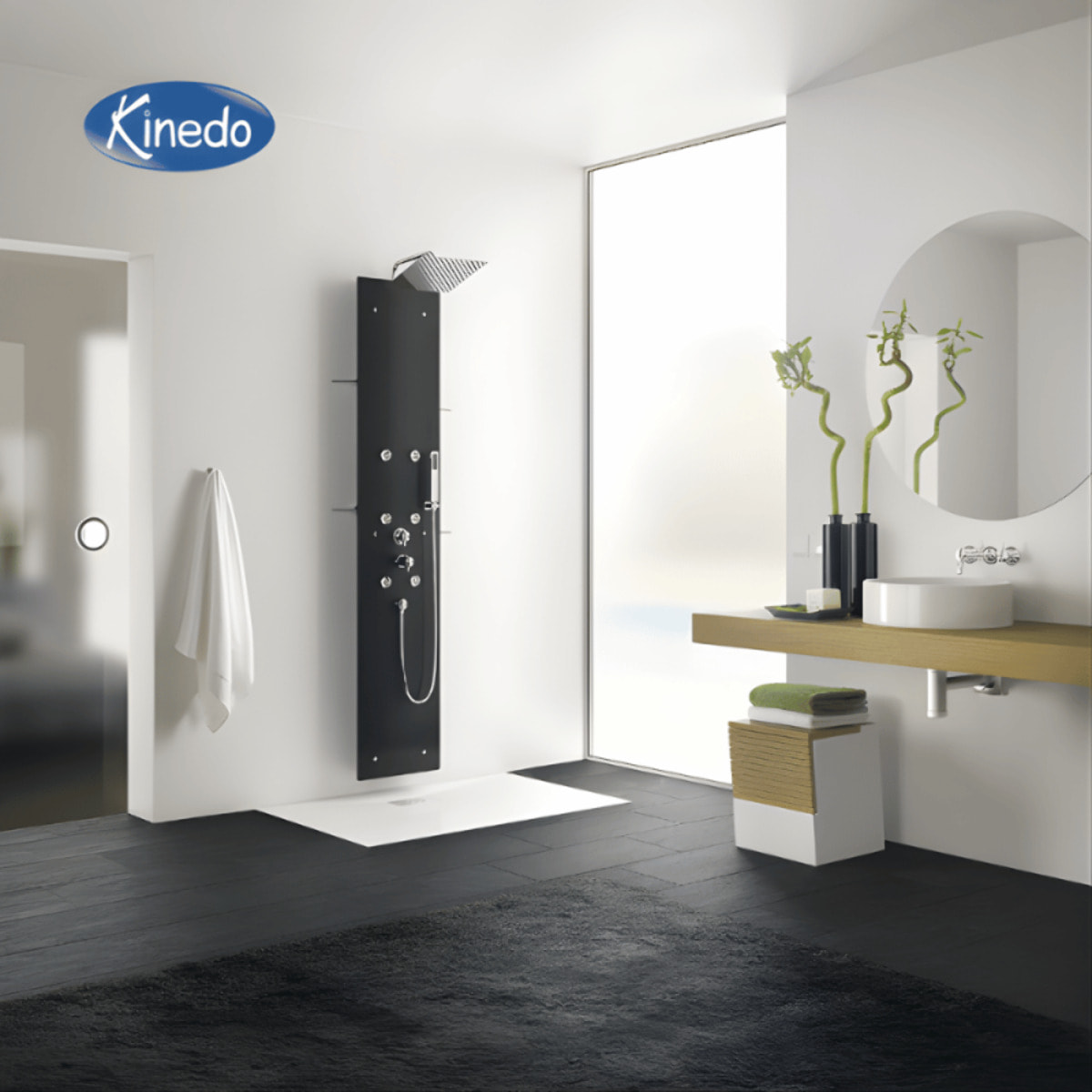 Colonne de douche hydromassante  KINEDO Aquaglass Noir