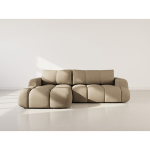 Yulin - Canapé d'angle gauche 4 places convertible avec coffre en tissu bouclette - Marron