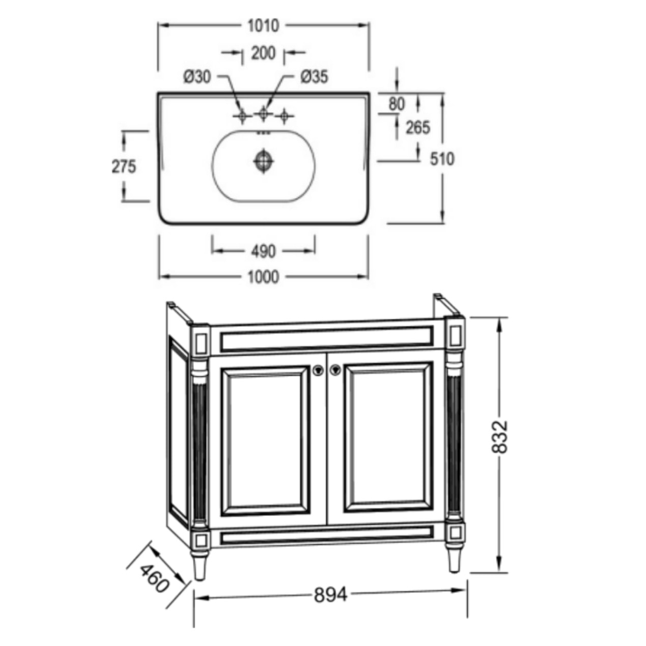 Meuble salle de bain Cléo 1889 + miroir + mélangeur poignée chromé