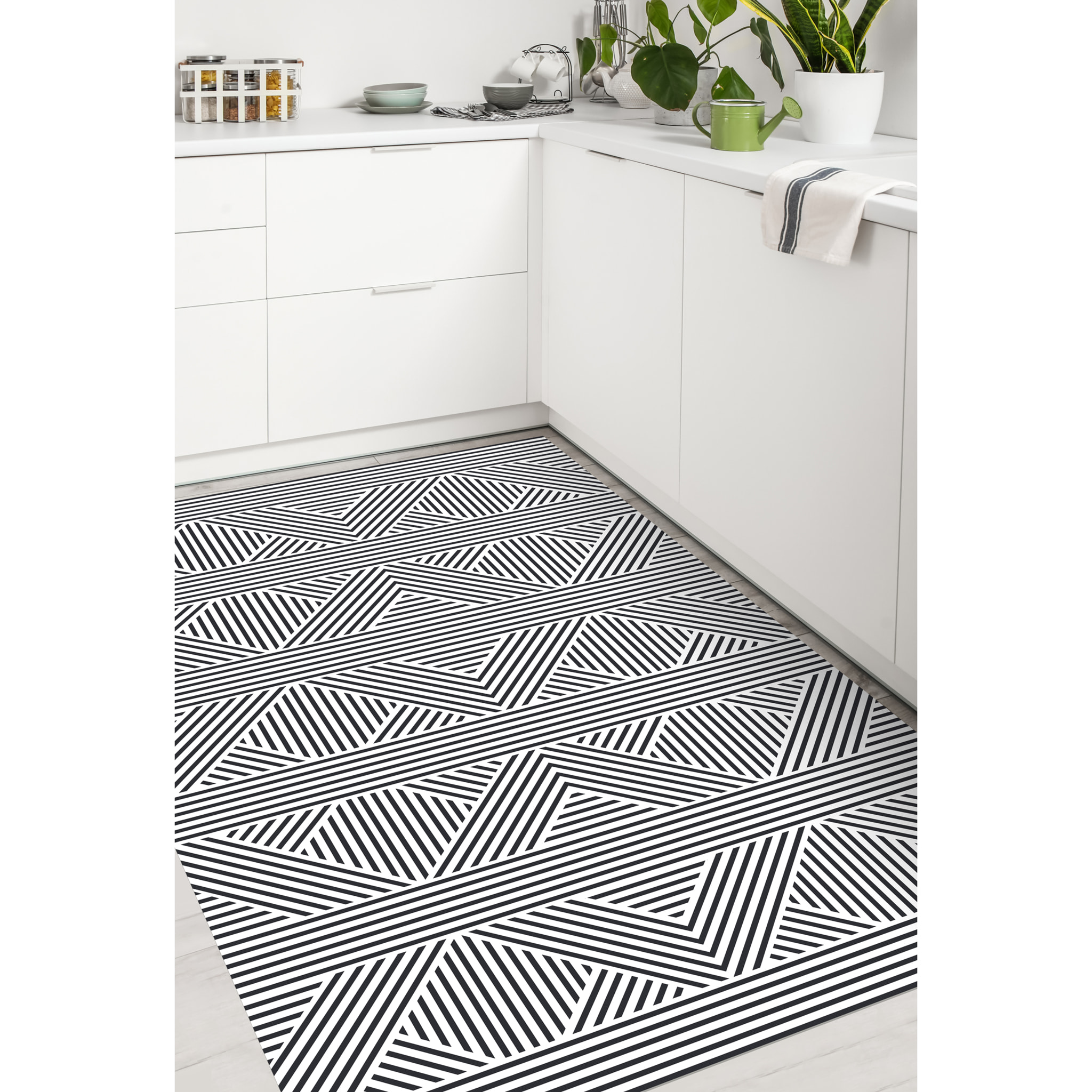 Alfombra de vinilo Zigzag Zen 66x180 cm - PVC antideslizante, vinilica para cocina o salón, lavable, estilo geométrico