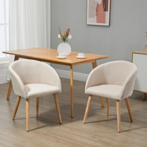 HOMCOM Chaises de visiteur design scandinave - lot de 2 chaises - pieds inclinés effilés bois caoutchouc - assise dossier accoudoirs ergonomiques aspect lin beige