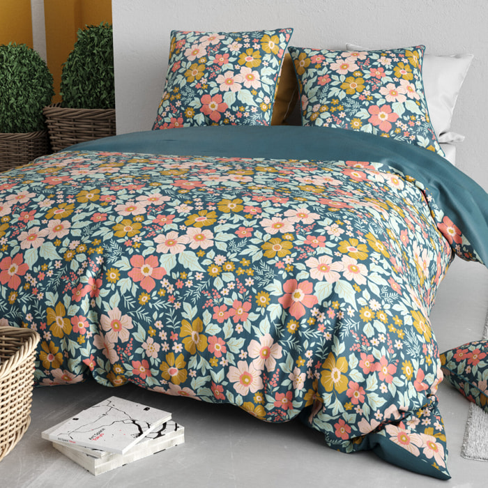 Parure housse de couette imprimé 100% coton - ondine - rose