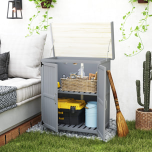 Armoire de jardin sur pied 2 portes étagère toit ouvrant dim. 74 x 43 x 88 cm acier inox bois sapin gris