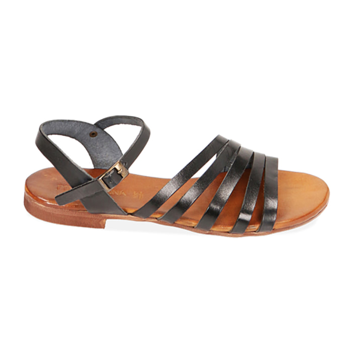 Sandali neri in pelle di vacchetta