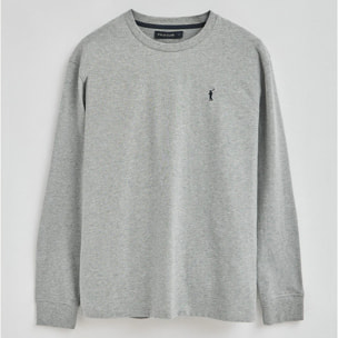 Maglietta grigio vigorè a maniche lunghe con logo ricamato Rigby Go.