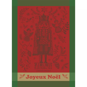 Torchon pur coton motif jacquard vert rouge Casse noisette noel rouge