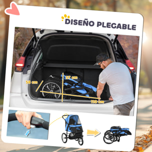 PawHut Carrito para Perros Plegable Cochecito para Mascotas Carrito para Perros Medianos Pequeños con Cesta de Almacenaje Capota Ajustable Ventana de Malla y 3 Ruedas Grandes 111x58x107 cm Azul