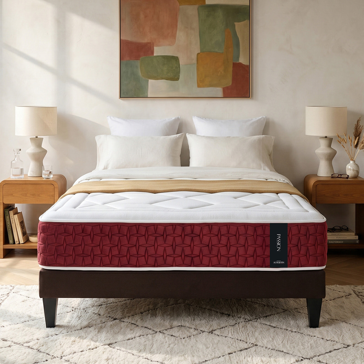 Ensemble Matelas Passion mémoire de forme - 32 cm mémoire de formeavec Sommier Tissus Gris
