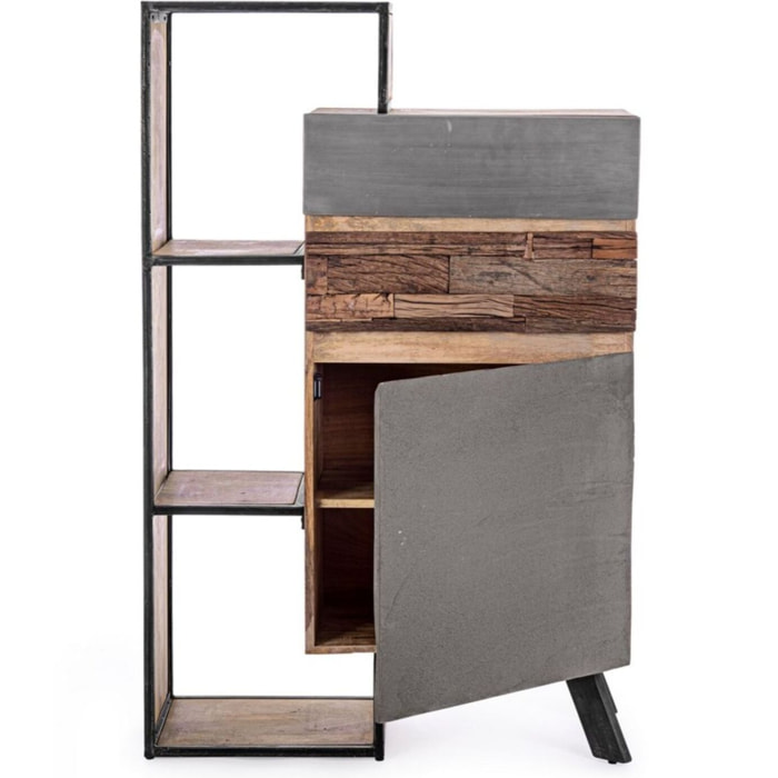 Credenza MANCHESTER in legno di mango e acciaio nero, 90x40x140 cm