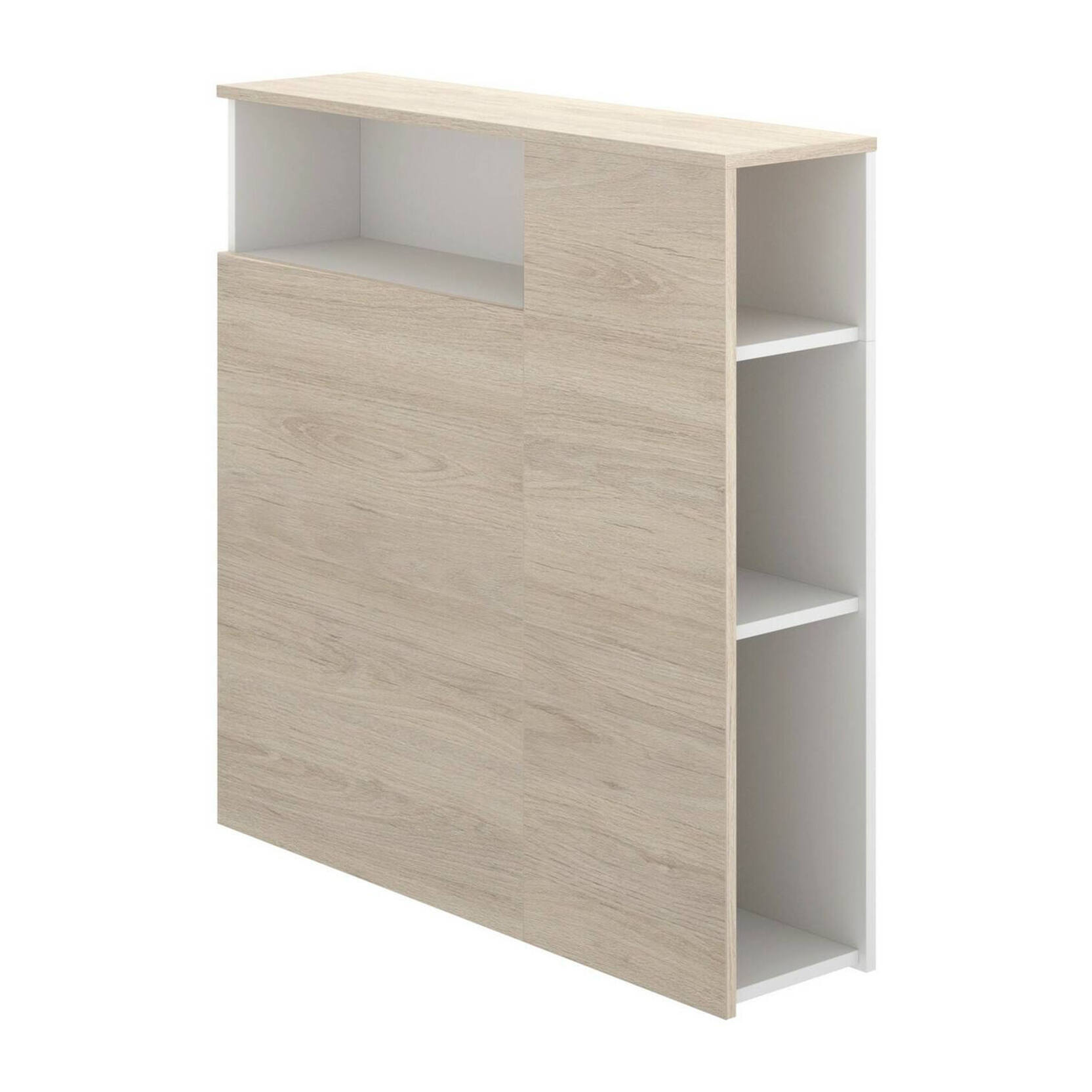 Testiera letto Haitang, Spalliera, Testata per camera da letto, Poggiatesta, 23x99 h96 cm, Bianco e Rovere
