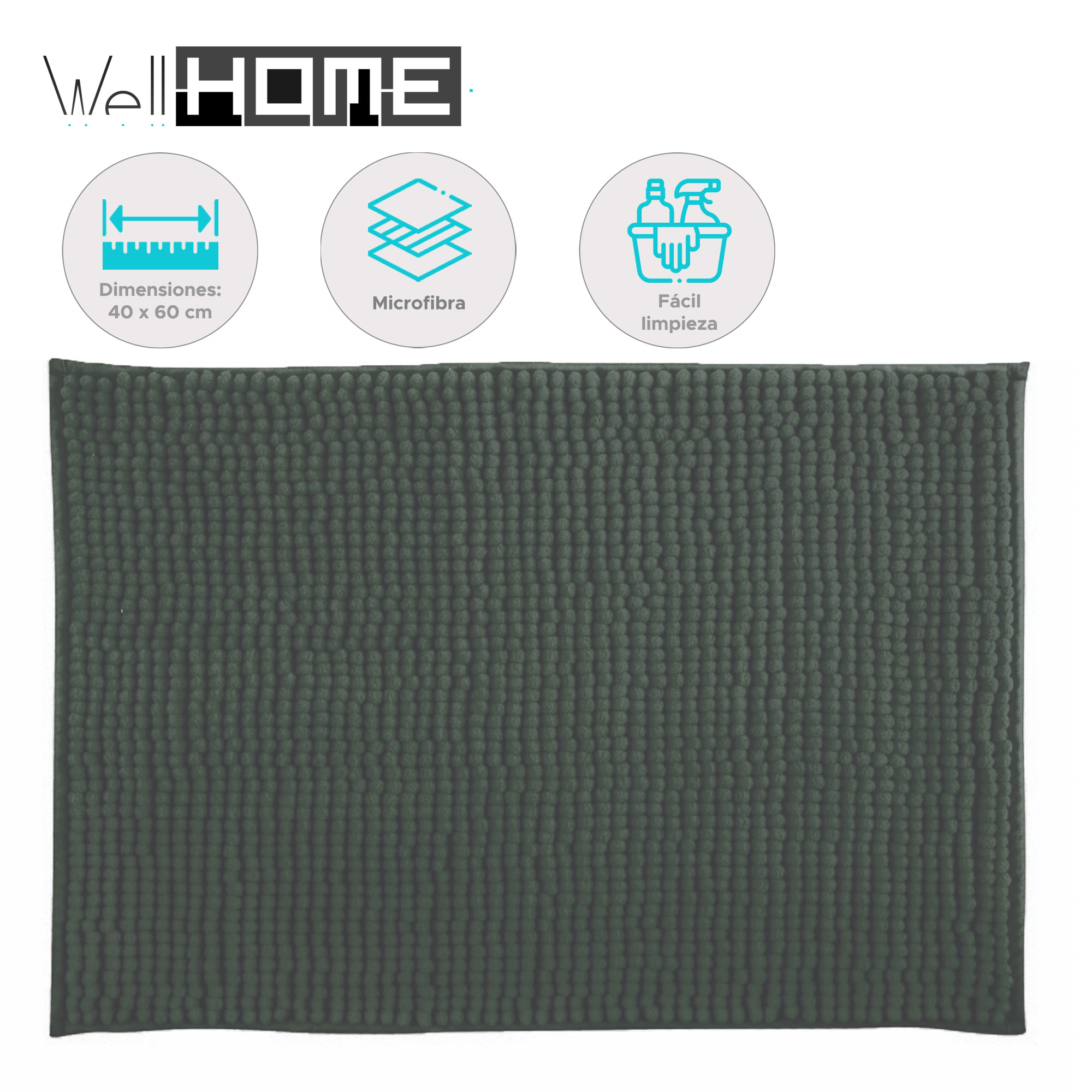 Alfombra de baño 'Oruga' en microfibra, en color verde oscuro, dimensiones 40x60 cm