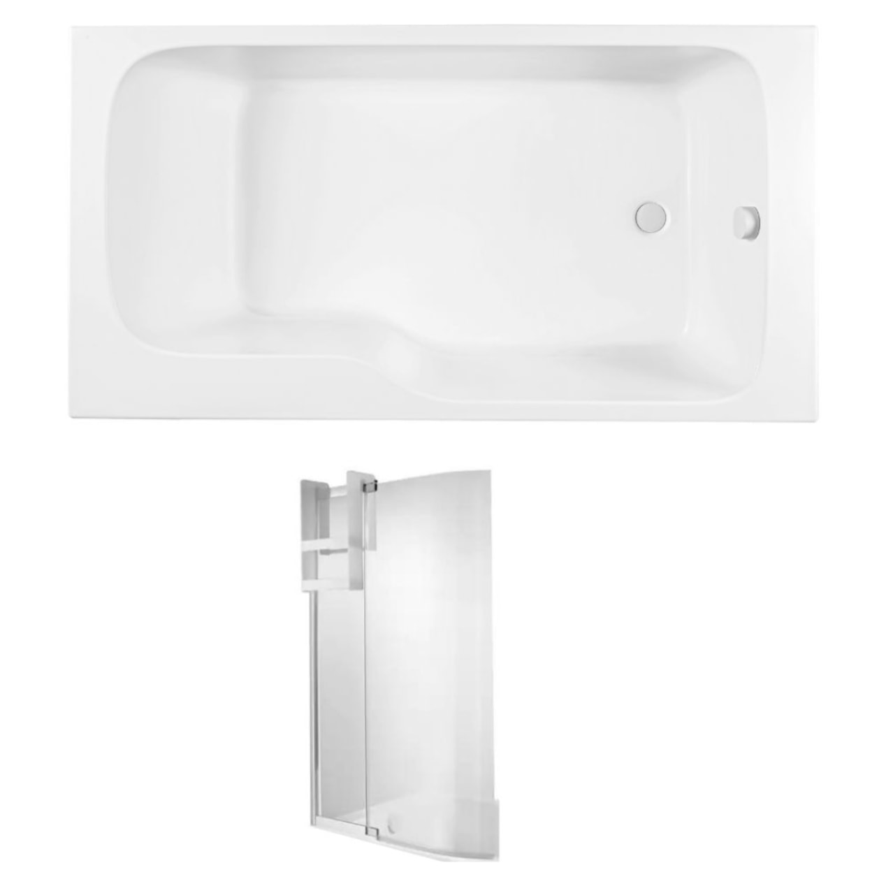 Pack baignoire bain douche 170 x 90 Malice version droite blanc mat + pare bain + étagère