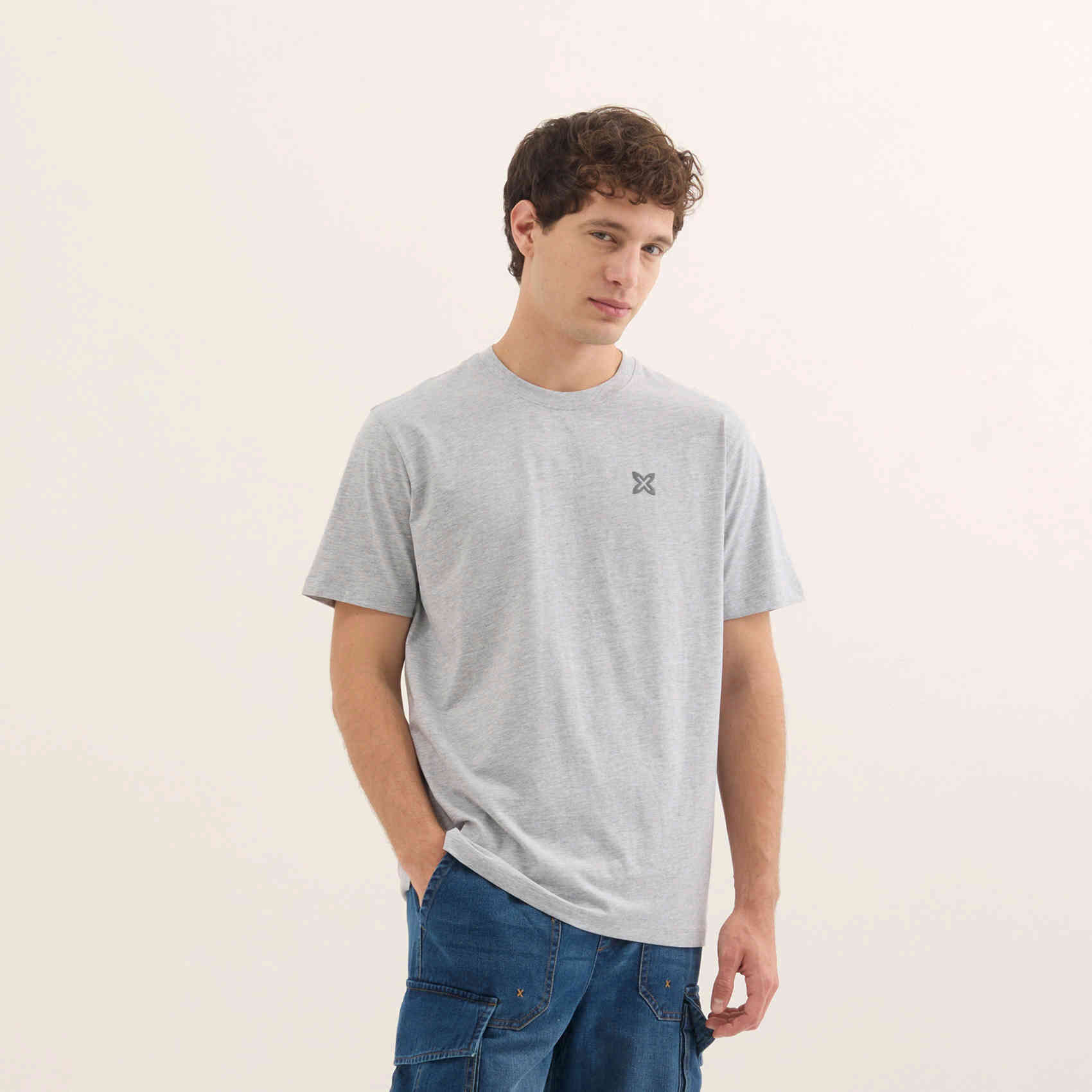 Camiseta Básica Algodón Orgánico Gris Jaspeado ESSENTIALS T-SHIRT GREY MELANGE