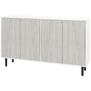 Buffet design contemporain - 4 portes, 2 étagères - dim. 121L x 37l x 75H cm - piètement effilé pin noir blanc aspect bois gris