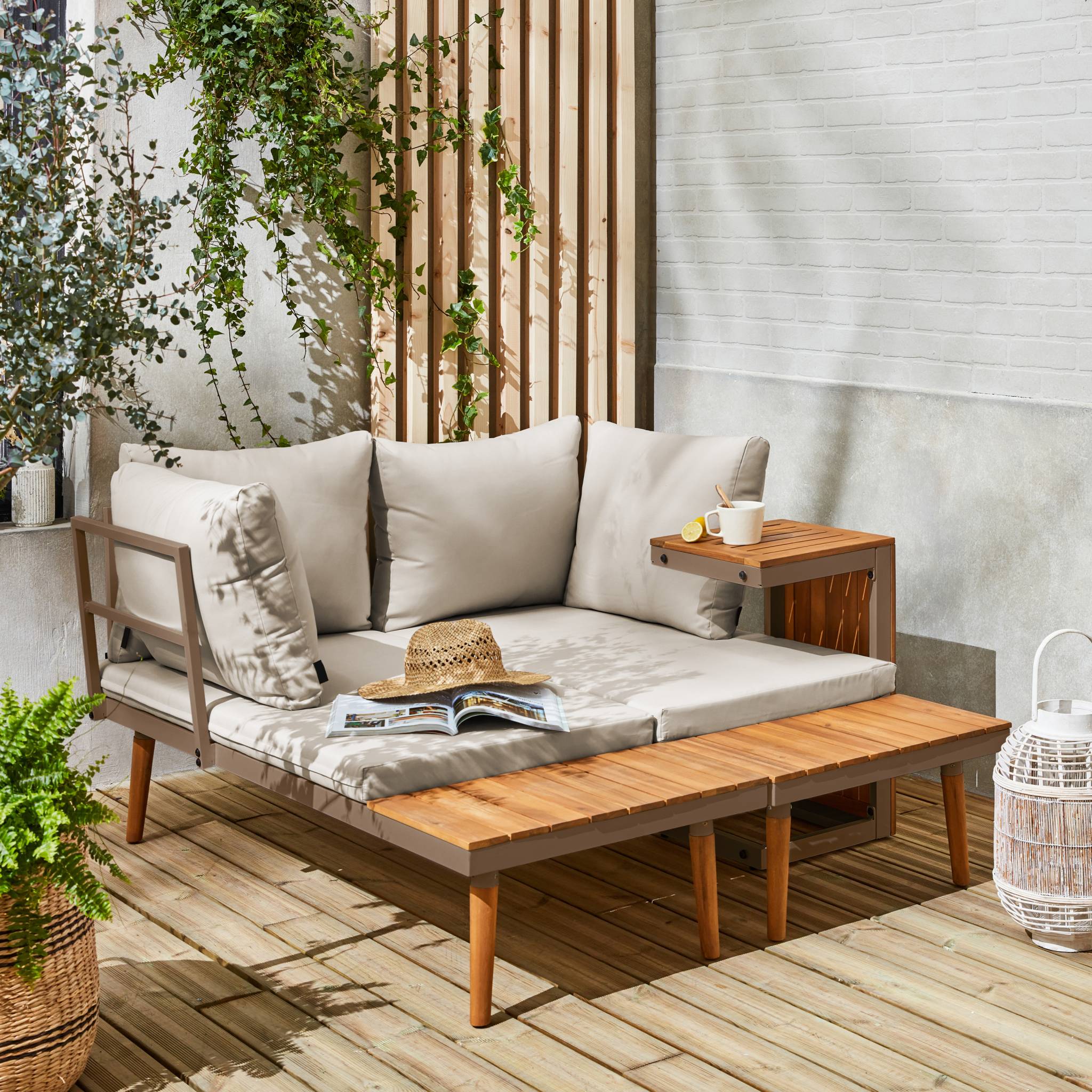 Salon de jardin modulable aluminium et bois d'acacia 4 places SAO PAULO