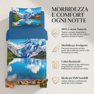 Completo lenzuola una piazza e mezza in cotone con stampa alta qualità, set letto con lenzuolo sopra, sotto con angoli e federa, morbido e traspirante per pelli sensibili, colori brillanti e durevoli, certificato OEKO-TEX, comfort quotidiano
