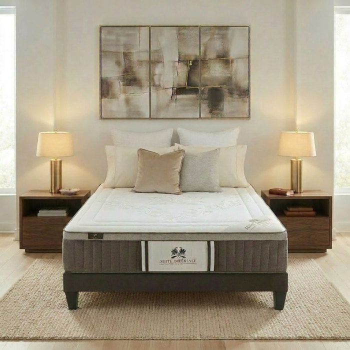 Ensemble Matelas Suite Impériale & Sommier KIT15, 35 cm, Ressorts Ensachés, Micro-Ressorts et Mémoire de Forme, Technologie Tri-Lattes, Soutien Ferme