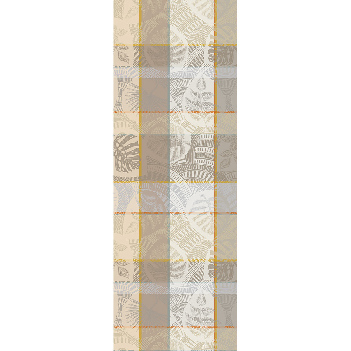 Chemin de table pur coton motif jacquard gris beige Mille tropiques coco
