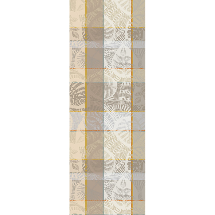 Chemin de table pur coton motif jacquard gris beige Mille tropiques coco