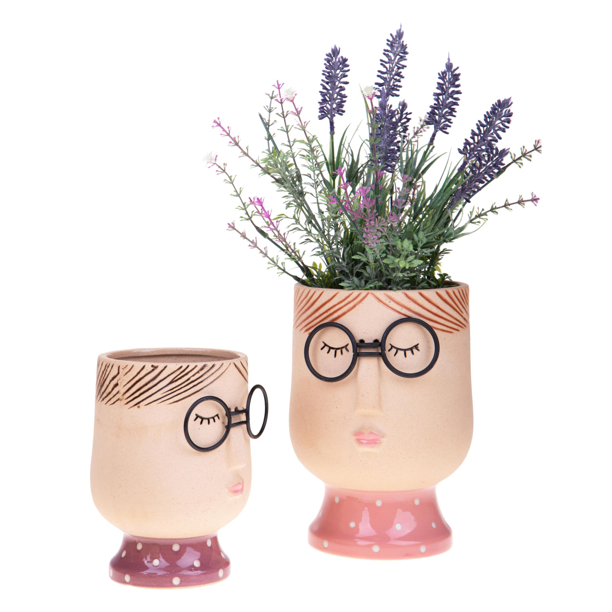 Vaso Testa Donna Con Occhiali - Pezzi 3 - 12,5xH16x11,7cm - Bianchi Dino SpA