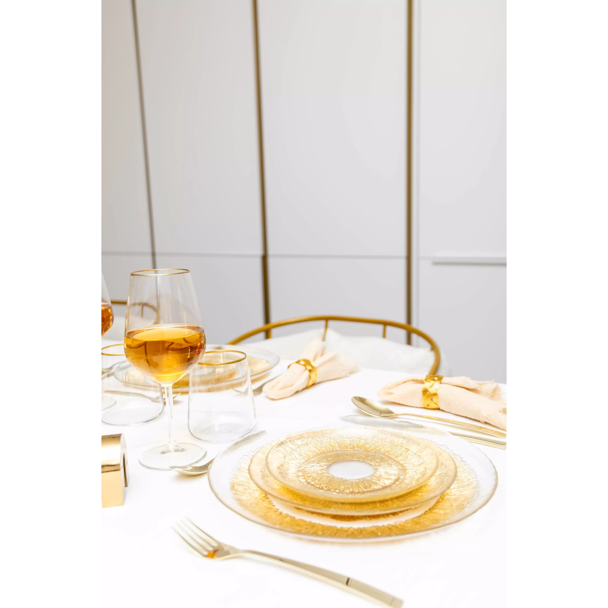 Lot de 6 Assiette plate dorée en verre 28x28x2.5cm - soleil