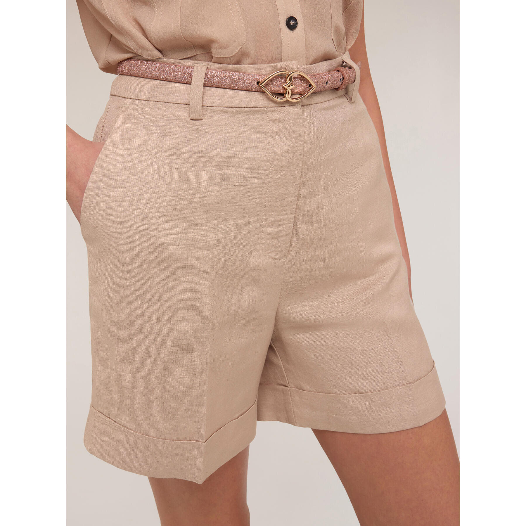 Motivi - Pantalones cortos de lino y viscosa - Beige