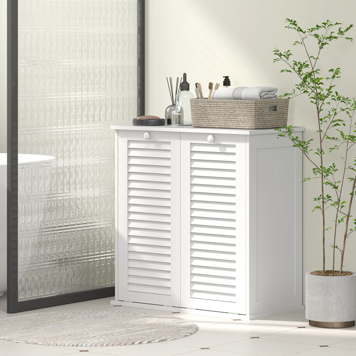 Meuble salle de bain avec paniers à linge basculants - 2 portes persiennes - blanc