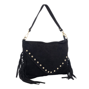 Bellegra Bolso de hombro Mujer. Piel auténtica Gamuza con detalles metálicos.