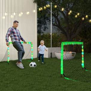 Juego de 2 Porterías de Fútbol para Niños Porterías de Fútbol Plegables con Luz LED Barras de Fibra de Vidrio y Bolsa de Transporte Deportes para Interior y Exterior 120x90x90 cm Verde