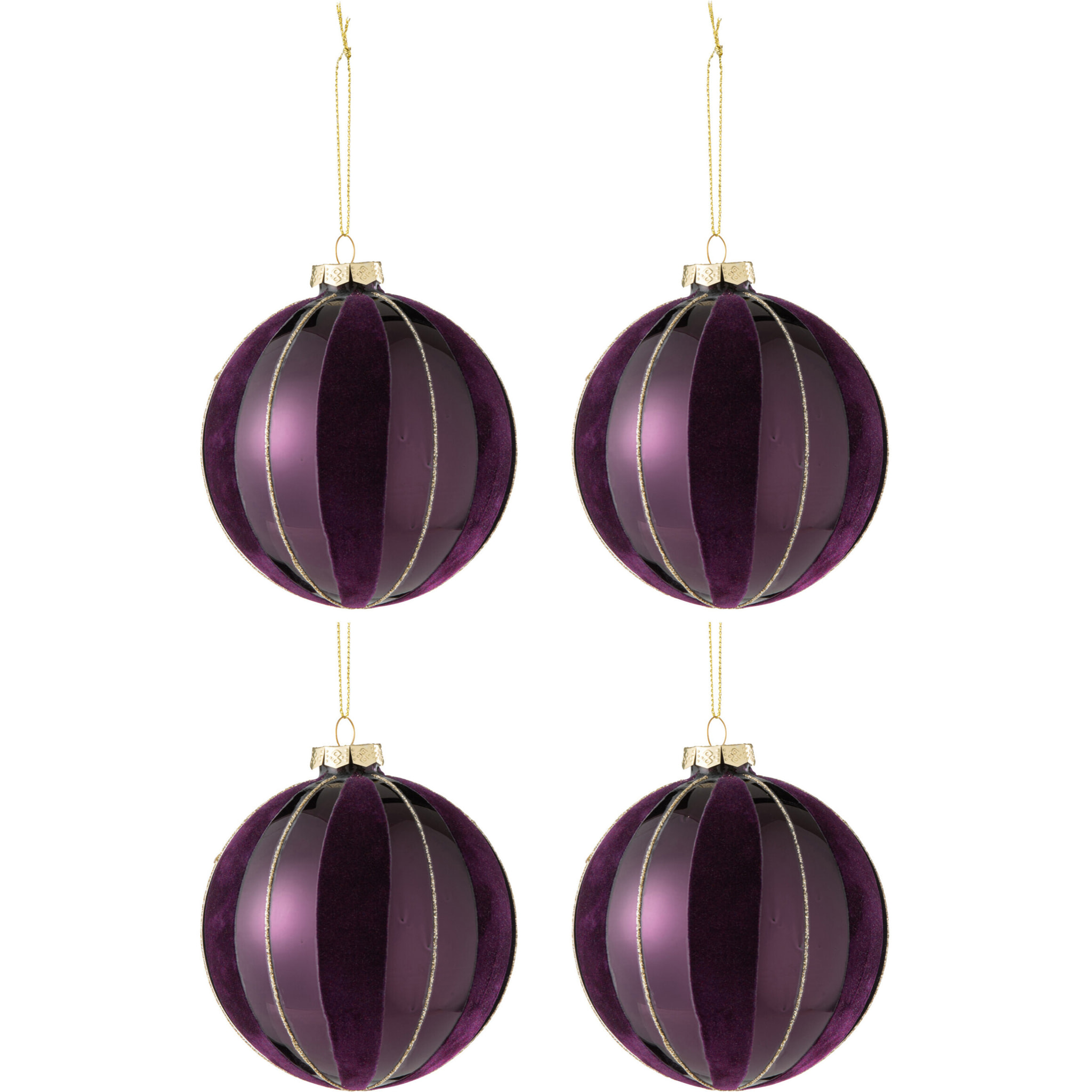 J-Line boule de Noël - verre/velours - mauve/or - 4 pcs