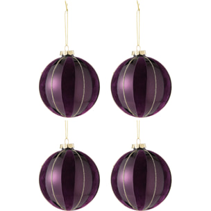 J-Line boule de Noël - verre/velours - mauve/or - 4 pcs