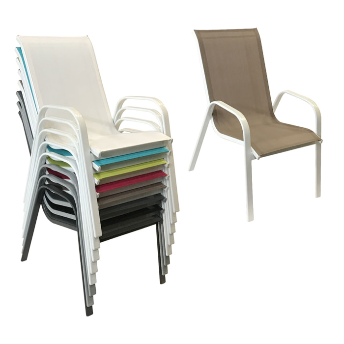 Lot de 6 chaises MARBELLA en textilène taupe - aluminium blanc