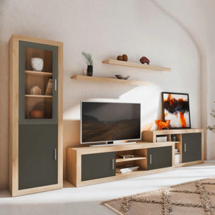 Salón modular con gran capacidad de almacenaje en cambria y grafito 270 cm Nuka V11 Cambria - Grafito