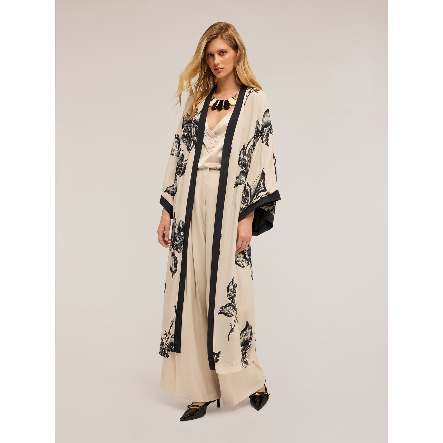 Motivi - Kimono de viscosa con estampado - Blanco