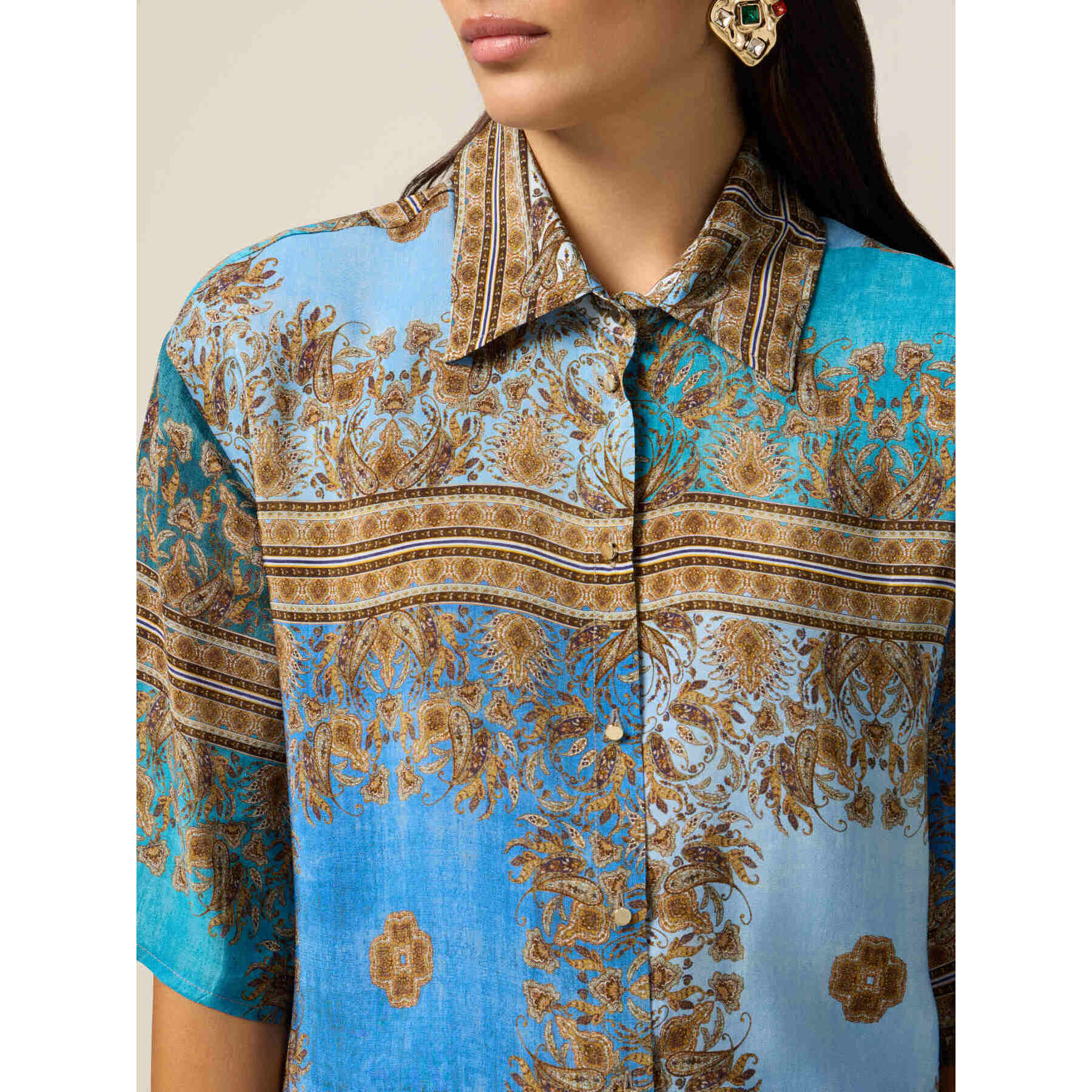 Oltre - Camicia in viscosa fantasia - Azzurro