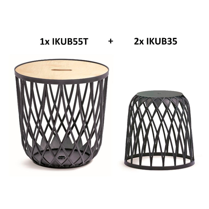 Set de 3 cestas multifuncionales 55l (con tapa de madera) + 2x35l prosperplast uniqubo de plastico en color antracita