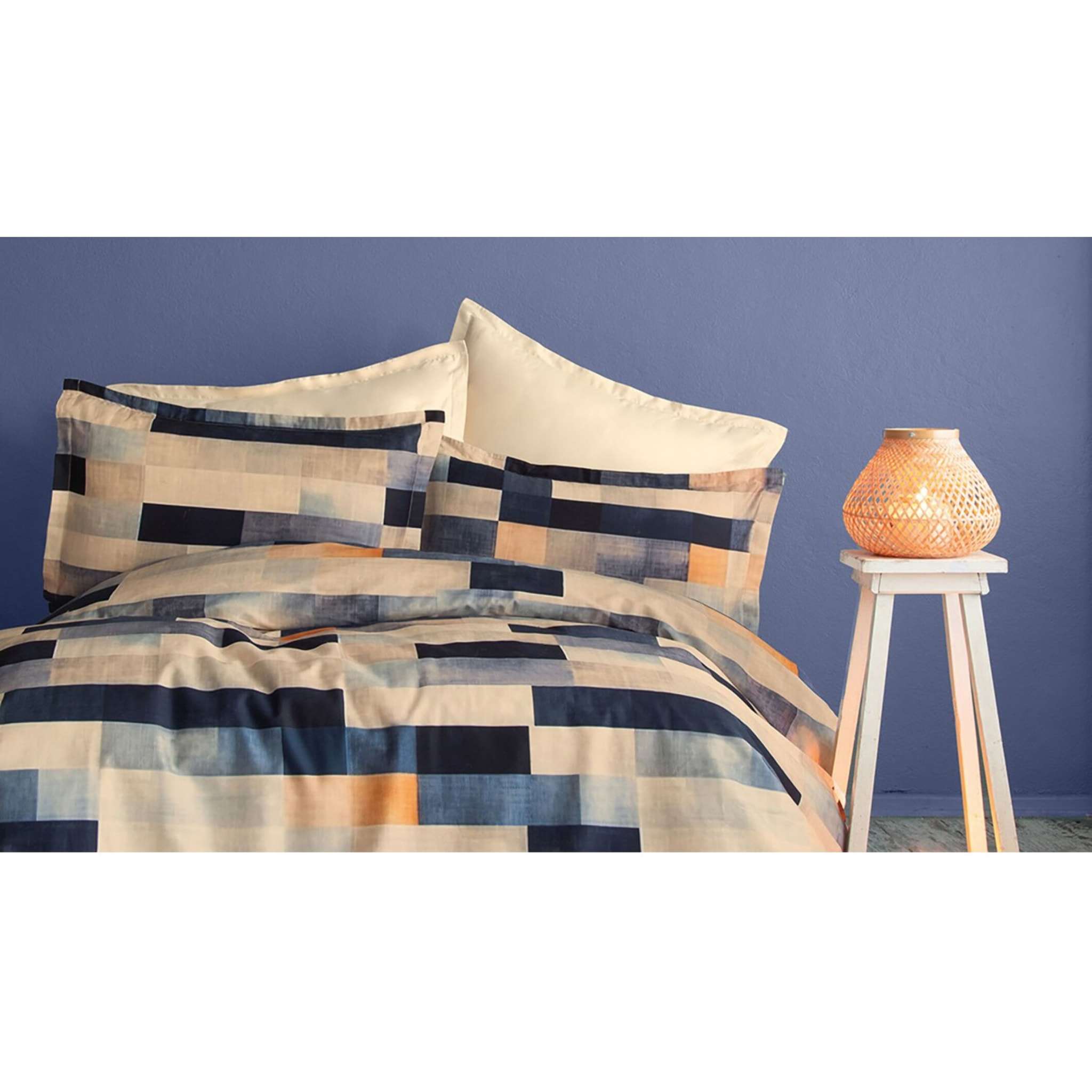 Parure housse de couette 240x220 cm et 2 taies d'oreiller 63x63cm satin de coton imprimé