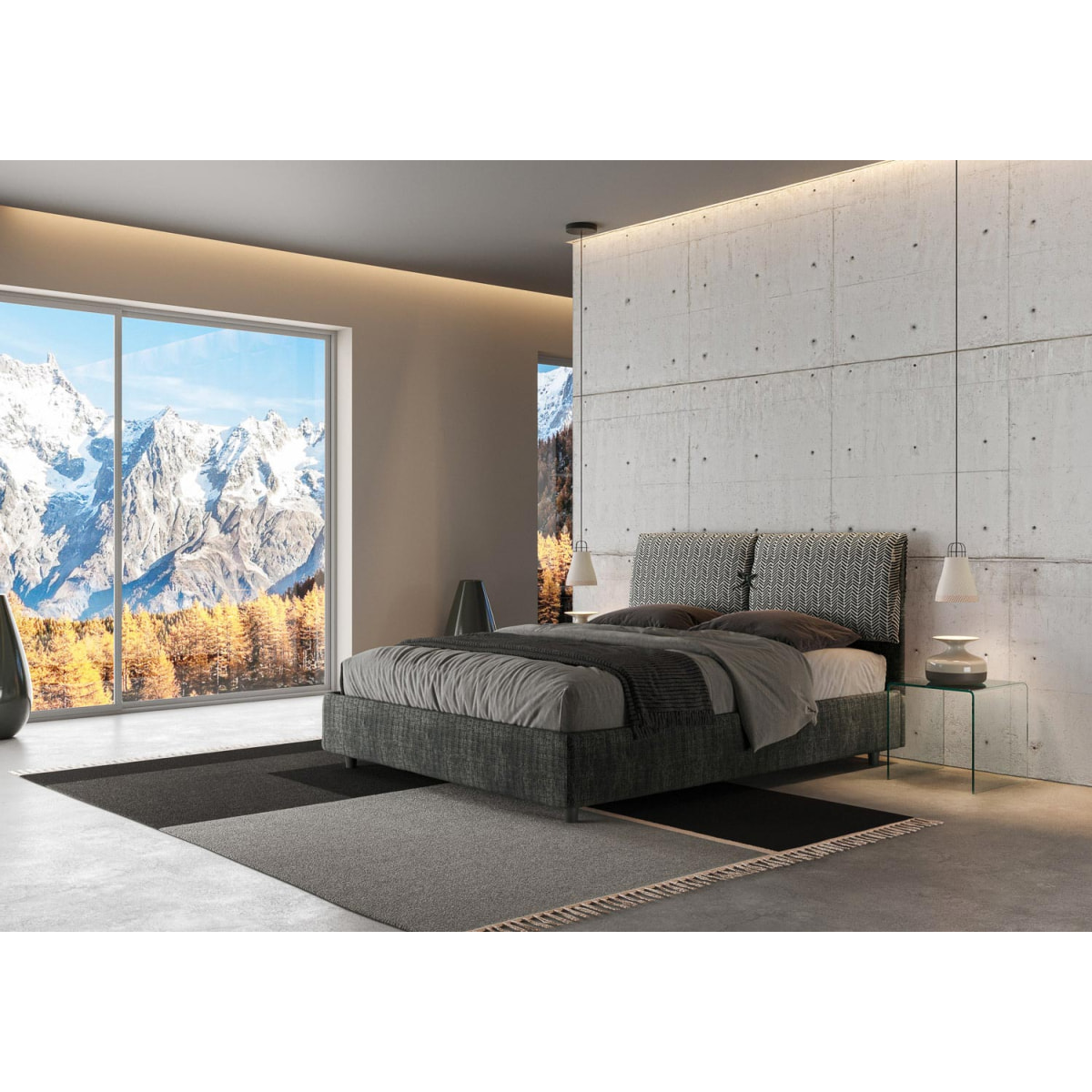 Letto matrimoniale contenitore imbottito 160x200 tessuto Aragona 8 blu Mados